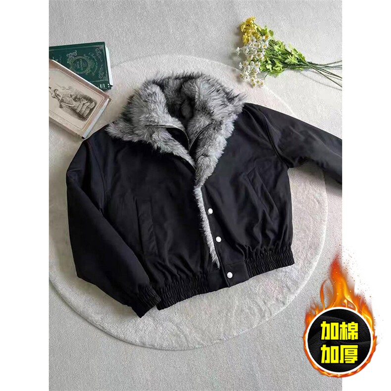 现货高品质美式高街重磅狼王座山雕毛毛领假两件棉衣加厚棉服外套，男装棉衣，电商A486-1