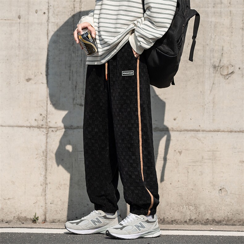 2023秋新款雪尼尔裤子男cityboy大码棋盘格束脚运动裤K23730-P60,男装休闲裤,电商A082