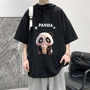 LD54417-P45NASA 连帽短袖t恤男大码胖子带帽五分袖中袖图片