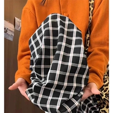 美式高街潮牌男女泡泡格子休闲裤直筒宽松慵懒显瘦阔腿休闲长裤子，男装休闲裤，电商A486
