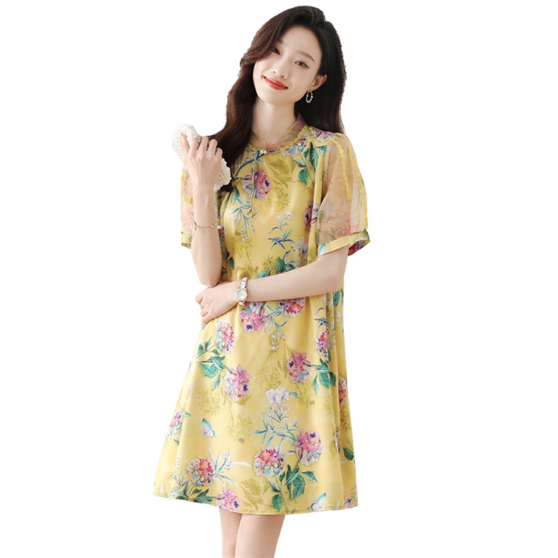 夏季新款2023夏季时尚印花连衣裙气质显瘦简约大方减龄连衣裙女,女装连衣裙,然然