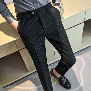 K2325-P85 轻奢高品质羊毛加厚竖条纹面料磨毛 男式西裤商务休闲图片