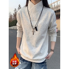 加厚加绒立领斜半拉链卫衣冬季宽松打底衫男女D54167-TP35不，男装T恤，电商A102