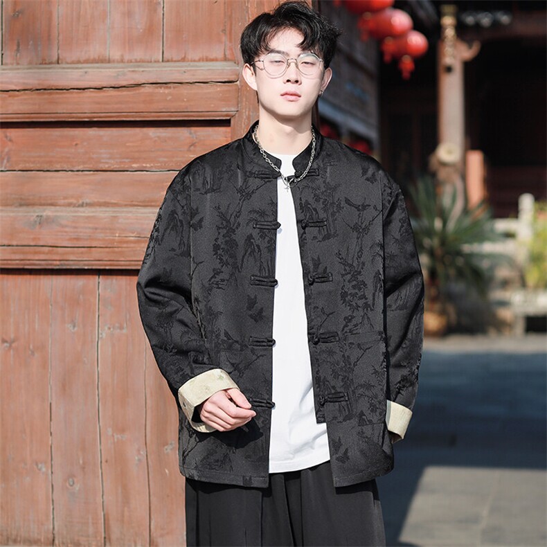 风新中式男2025春长袖衬衫提花翻袖撞色开衫KS513-P85控108图片