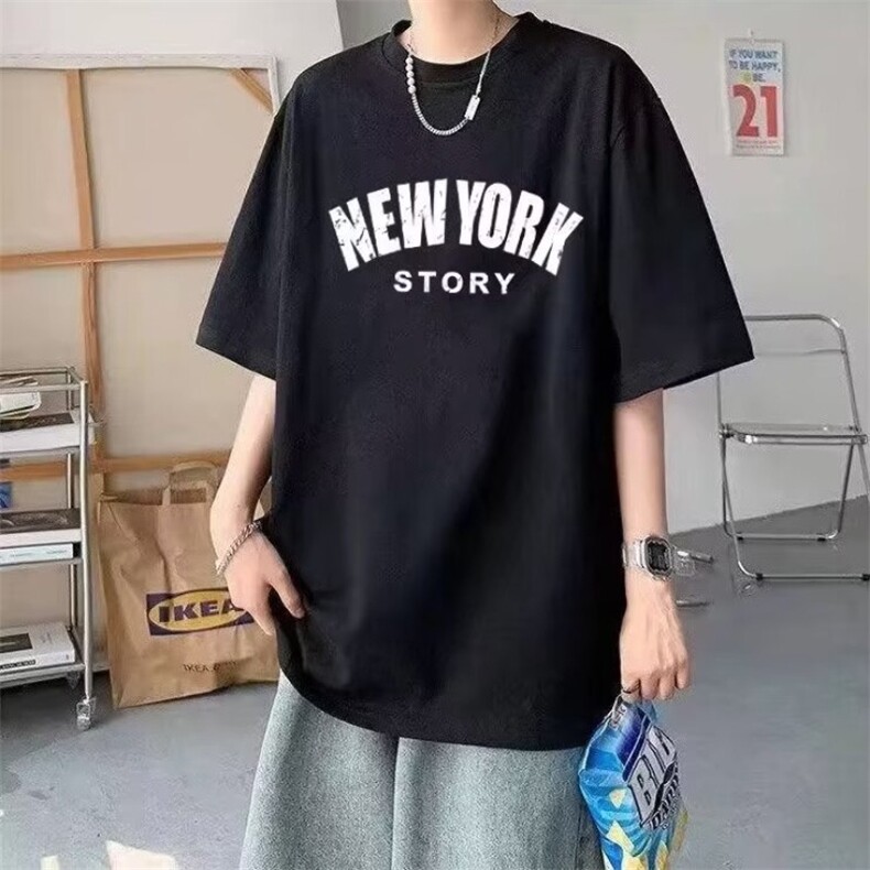 纯棉240g紧密赛络纺美式复古字母设计t恤男士半袖体恤简约ins,男装T恤,星座715-4