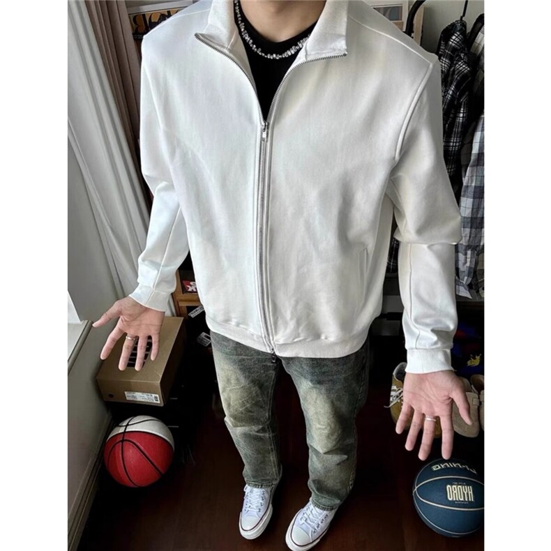 潮牌黑色正肩短款外套男春秋美式立领行政飞行员夹克无帽重磅卫衣,男装夹克,星座807-3