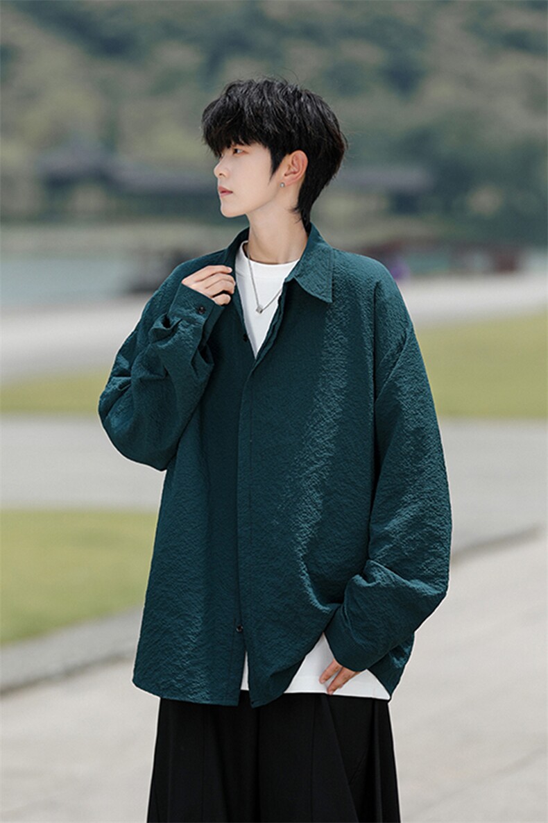 8XL-M泡泡纱盐缩肌理长袖衬衫男春季冰丝外套防晒衬衣CS29007P40,男装防晒衣,电商B312
