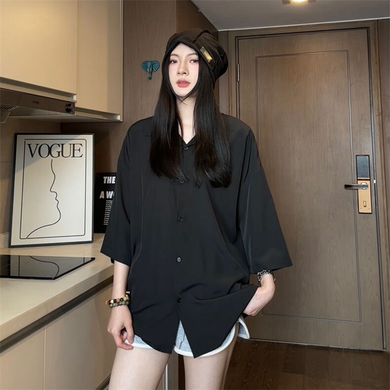 港风大码美式vibe潮牌痞帅翻领七分袖衬衫 XZ213-CS8804-P45控58图片