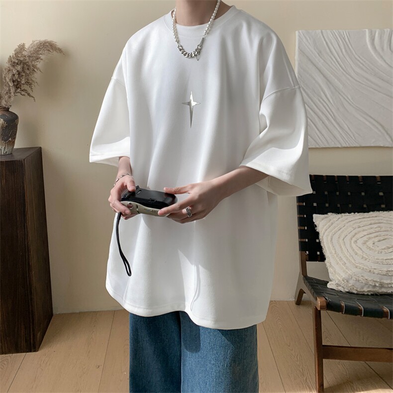 ！2025夏季新款男士银色字母印花情侣短袖T恤TL2410特P19控38,男装T恤,电商B220