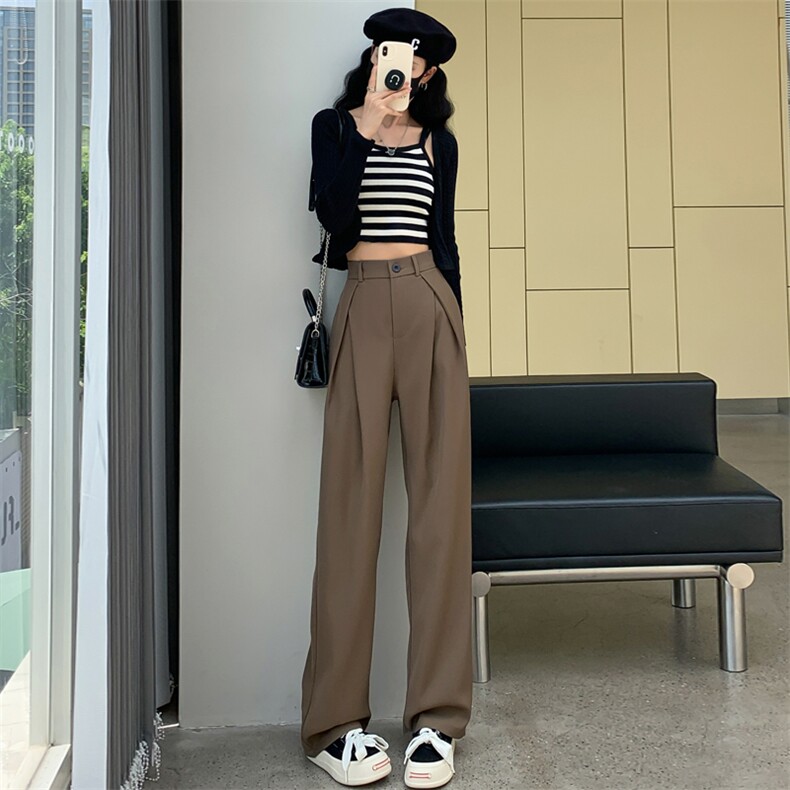 阔腿裤女春秋高腰宽松大码裤子垂感黑色夏季显瘦窄版直筒裤西装裤,女装休闲裤,梦白服饰厂