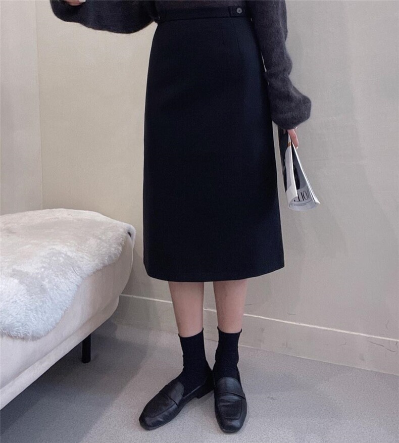 呢料加厚保暖半裙新款到，女装半身裙，亮金金