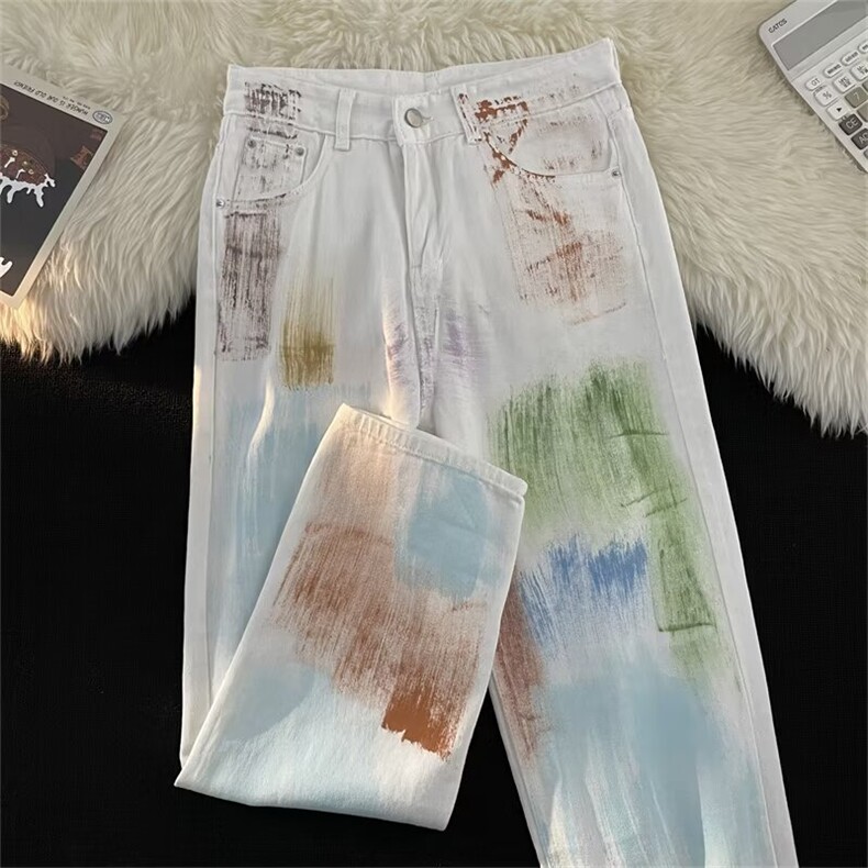 多巴胺穿搭彩绘扎染牛仔裤美式vibe风裤子潮男穿搭休闲裤P50图片