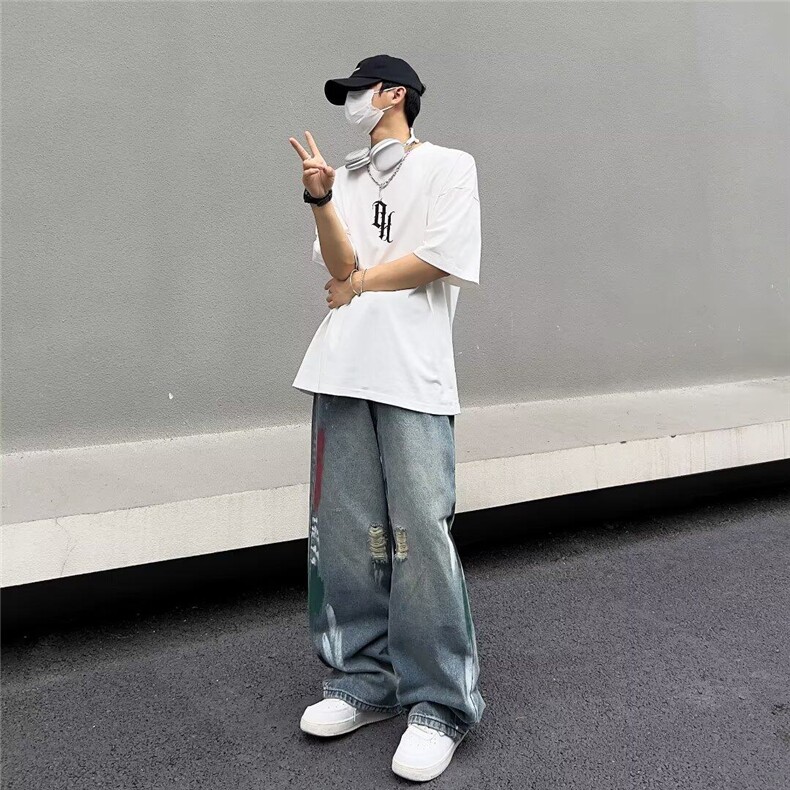 慵懒潮夏季简约牛仔裤潮流文艺拉链日系男新款长裤流行KK032-P45,男装牛仔裤,星座911-3