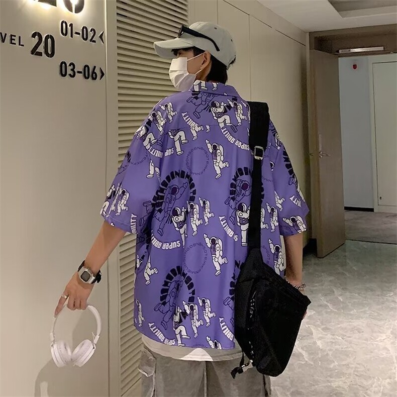 涂鸦衬衫设计感小众短袖衬衣夏季韩版男装宽松外穿上衣原宿风半袖,男装衬衫,星座410-7