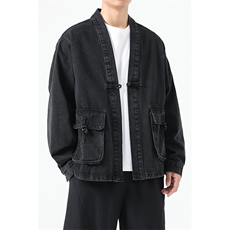 秋冬大码道袍风复古牛仔外套新中式日系夹克男女潮F26/P110，男装工装外套，钱塘713