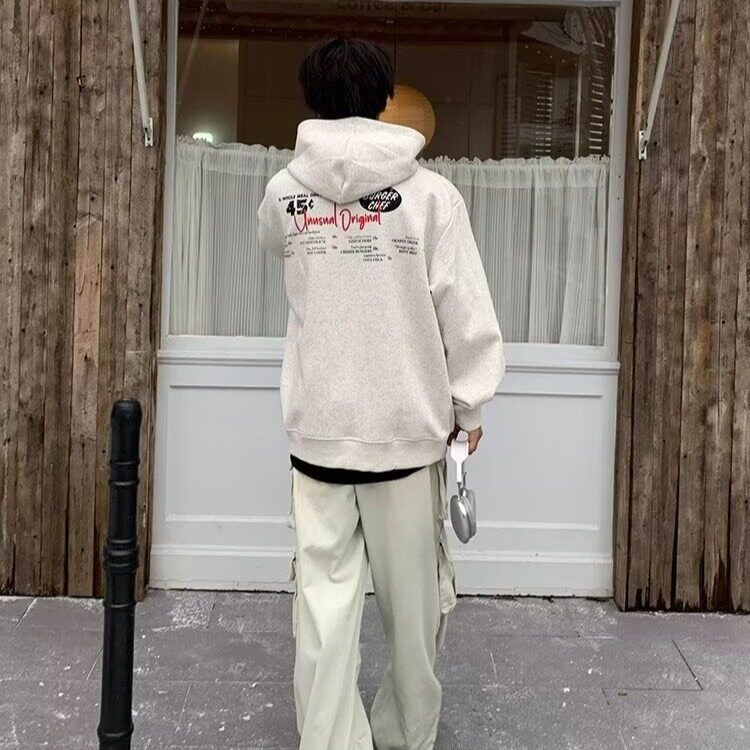 美式复古小众潮牌连帽卫衣情侣懒韩系bf无口袋男女款宽松上衣外套,女装短外套,星座506A