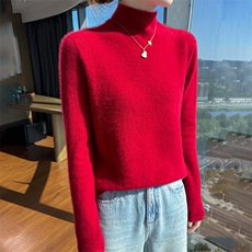 高端软糯双股加厚山羊绒衫女圆领套头宽松百搭毛衣针织打底衫秋冬，女装针织衫/毛衣，美轩羊绒