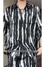 短袖衬衫男+短裤男潮流休闲套装男M-5XL大码TZ78719P50控98模特图，男装牛仔裤，星座226-1