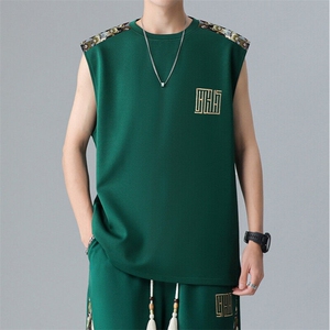 刺绣背心男夏季无袖T恤男装个性小熊拼接潮流上衣A266-BX022-P18图片