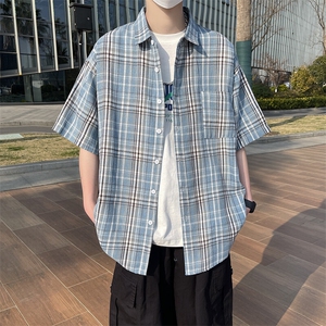 小香风格子衬衫翻领男大皂大码宽松痞帅外套格子衬衣A012/955TP26图片