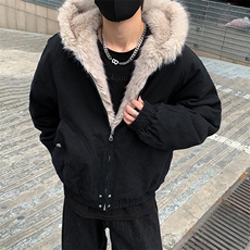 现货高品质美式高街冬季重磅硬挺短款座山雕毛领棉衣男女加厚外套，男装棉衣，电商A486-1