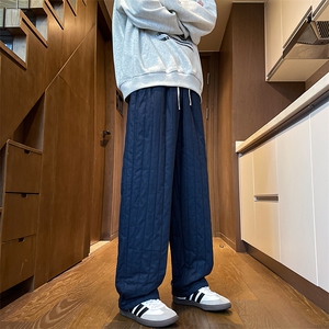8XL-M加厚夹棉保暖长裤棉麻绗缝竖格休闲裤加棉棉裤K9111P68控88