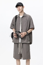 夏季新款衬衫男短袖高级感冰凉休闲短裤潮两件套A436-2539-P60，男装衬衫，电商A436
