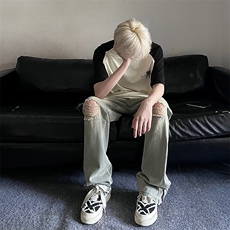 B221美式ins高街暗黑小众拉链破洞牛仔裤LK23076-P65控88，男装牛仔裤，电商B221
