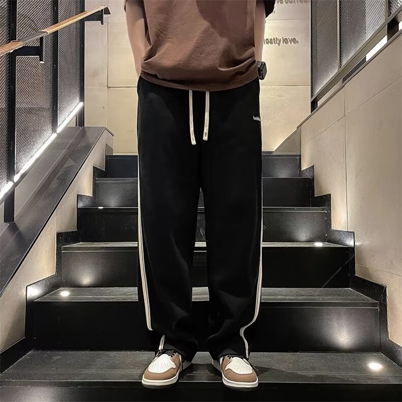 条纹男士刺绣字母直筒裤子港风休闲百搭运动卫裤K0628-P38,男装休闲裤,星座308B-1