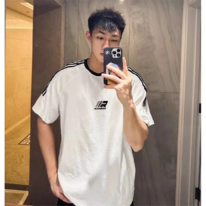 夏季美式高街重磅纯棉三条杠织带撞色男女短袖T恤ZD640-特P30图片