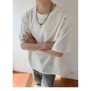 美式短袖T恤男夏季新款休闲宽松垫肩上衣圆领五分半袖BW2244-p47图片