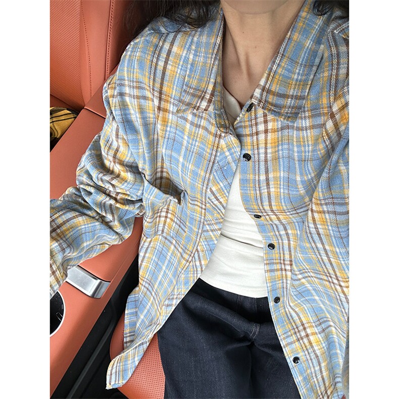 特批23!YK86045-TP2330%棉70%聚酯纤维春季长袖格子衬衫,男装衬衫,电商A086-1