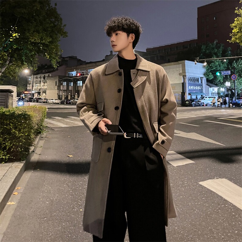 秋冬加棉毛呢大衣男英伦痞帅宽松风衣中长款过膝外套MN00330/P135，男装毛呢大衣，电商B316