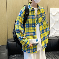 美式格子衬衫男2024春夏新款宽松情侣衬衣外套慵懒风上衣潮，男装衬衫，星座410-6（原星座1304-1）