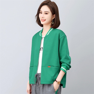 短款棒球服外套女春秋2025新款大码宽松显瘦中年妈妈休闲开衫上衣图片