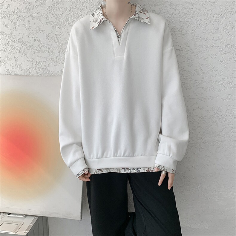 秋冬男士韩系老钱风假两件卫衣宽松拼接休闲上衣外套特P50，女装短外套，电商B319