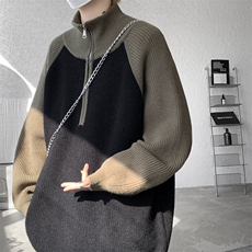 8XL-M撞色半拉链毛衣宽松慵懒风插肩袖大码针织衫外套MY1513/P75，男装针织衫/毛衣，电商B238
