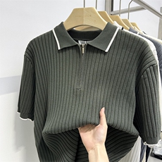 夏季针织衫短袖衬衫polo拉链款透气薄款拼色B2011-P55，男装针织衫/毛衣，星座1012-1