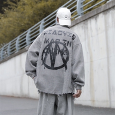 高街个性衬衫男港风潮流印花2023秋冬季新款ins宽松外套W3310-P65，男装衬衫，星座412-3
