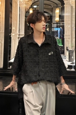 夏新复古短袖格子衬衣男大码磨毛半袖衬衫上衣A071-C60-P45，男装衬衫，电商A071