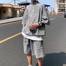 运动套装男高街潮流字母2023夏季新款ins个性帅气短裤W2456-P45，男装休闲套装，星座412-2