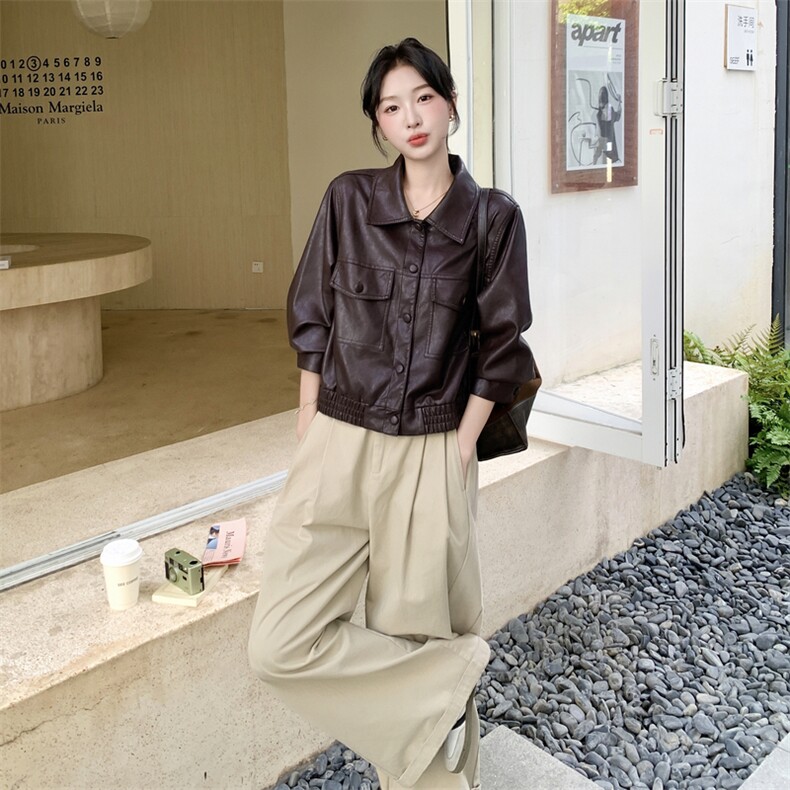 轻熟风复古时尚洋气皮衣夹克女秋季2025新款小个子穿搭PU皮外套,女装短外套,2C176