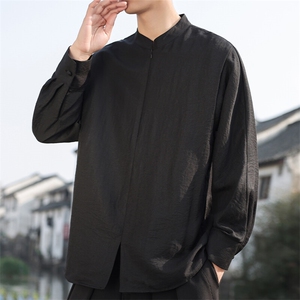 2025春季新款男装新中式棉麻唐装风衬衣立领亚麻衬衫 C177-P70图片