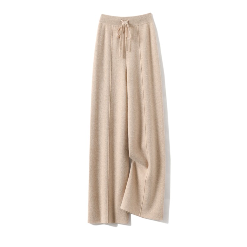 休闲窄版直筒裤女春季新款松紧腰抽绳垂感阔图片