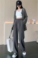高级感西装裤女春秋2024新款高腰垂感阔腿裤宽松显瘦窄版拖地长裤，女装休闲裤，梦白服饰厂