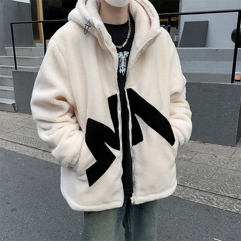 羊羔毛棉衣外套男士冬季港风连帽加绒棉袄加厚宽松棉服W7971-P56,男装棉衣,星座512-4