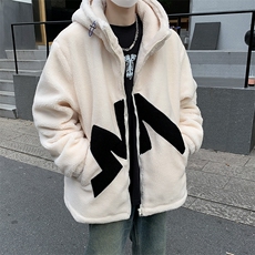 羊羔毛棉衣外套男士冬季港风连帽加绒棉袄加厚宽松棉服W7971-P56，男装棉衣，星座512-4