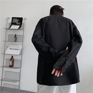 黑色长袖衬衫男女春秋链条别针衬衣2024新款复古韩范上衣038/35图片