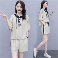 冰丝休闲运动套装夏装2025新款女装气质时髦显瘦洋气阔腿裤两件套，女装套装/套裙，芷墨服饰