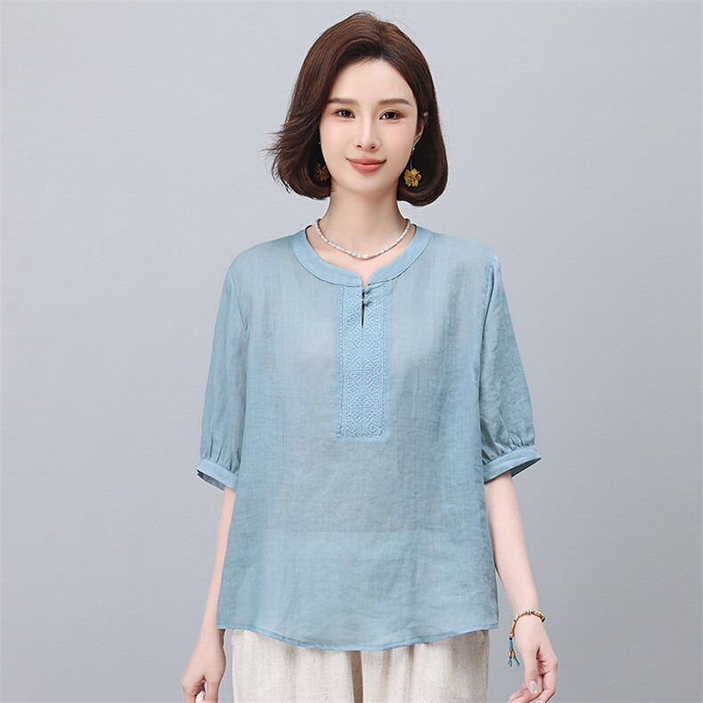 2025年夏季新款苎麻休闲上衣,女装T恤,悦见她